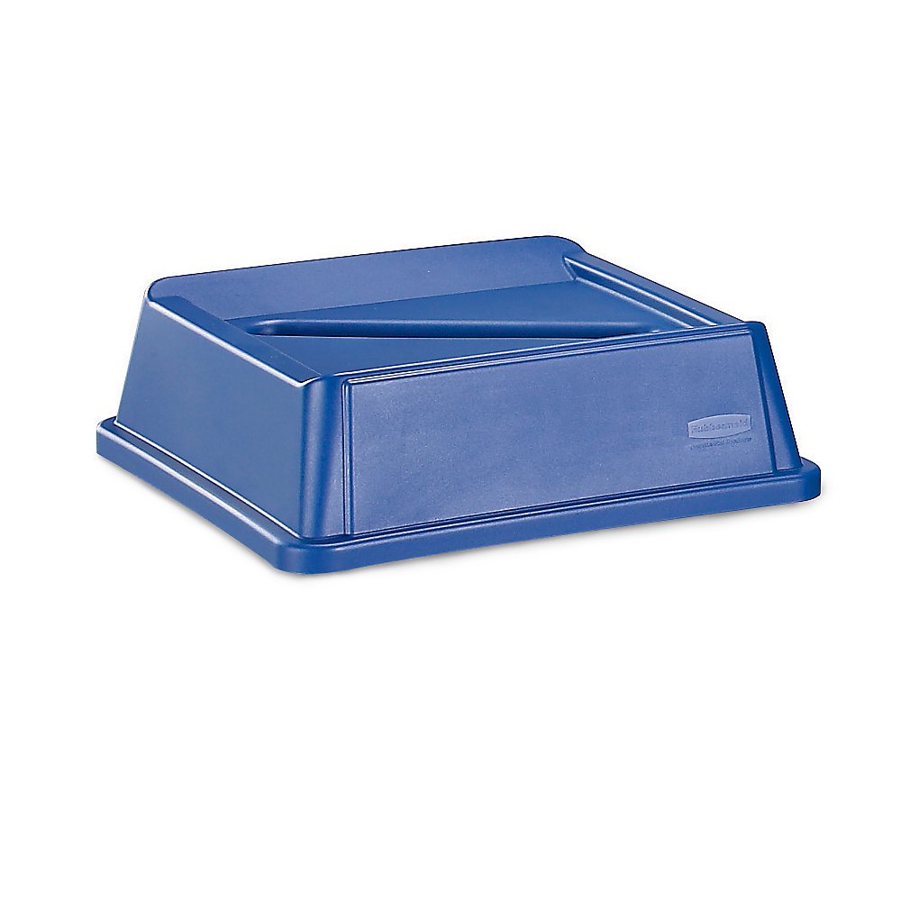 Rubbermaid FG279400DBLUE Untouchable 35 / 50 Gallon Blue Square Recycling Lid with Slot for Paper Rubbermaid FG279400DBLUE Untouchable 35 / 50 Gallon Blue Square Recycling Lid with Slot for Paper