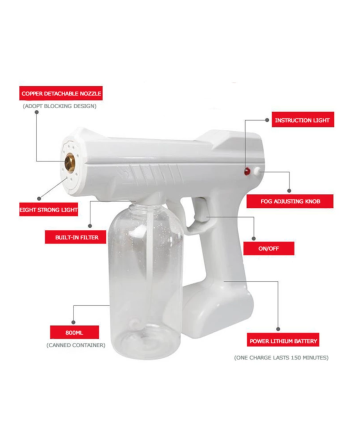 Rechargeable Blue Light Nanotechnology Cold-Spray Gun Atomizing Disinfection Sprayer, Wireless Spray Machine 800 mL - [DefendUse