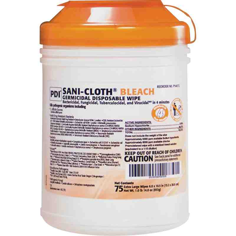 SANI-CLOTH  PDI® Germicidal Bleach Wipes No. of Wipes: 75 Length: 10-1/2" Width: 6" - [DefendUse.com] - 14406 - Germiphene Wipes