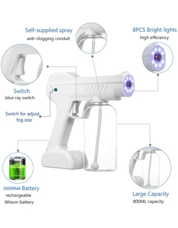 Rechargeable Blue Light Nanotechnology Cold-Spray Gun Atomizing Disinfection Sprayer, Wireless Spray Machine 800 mL - [DefendUse