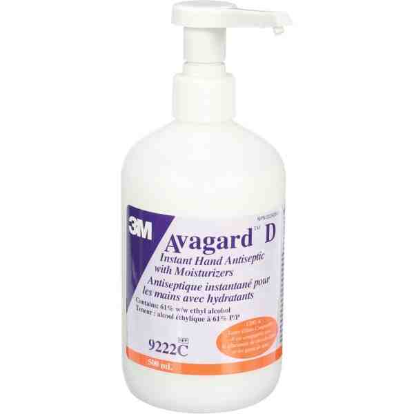 3M  Avagard™ D Instant Hand Antiseptic, 500 ml, Pump Bottle, 61% Alcohol, Case of 12 - [DefendUse.com] - 9222C - 3M Canada