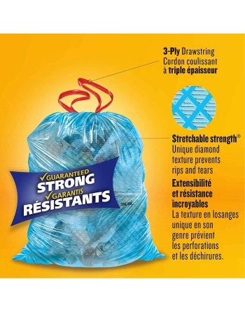 Glad Blue Recycling Bags - Tall 45 Litres - ForceFlex, Drawstring, 50 Trash Bags, Case of 24 x 10ct