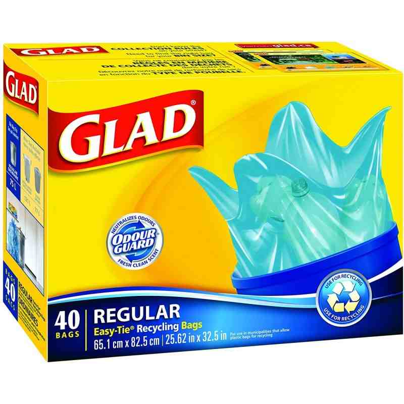 Glad Blue Recycling Bags - Regular 75 Litres - Easy-Tie Handles, 40 Trash Bags, Case of 6x40ct