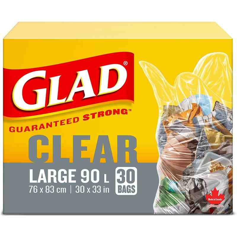 GLAD Clear Garbage Bags, Large, 90 Litres, 30 Trash Bags, Case of 8x30ct - [Cleaning Supplies Canada Discounts] - 11837 - [Defen