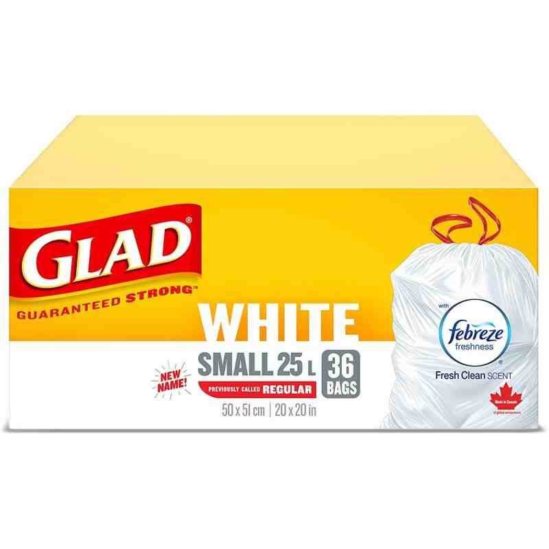 Glad White Garbage Bags - Tall 45 Litres - ForceFlex, Drawstring, with Febreze Fresh Clean Scent, Trash Bags, Case of 6x34ct
