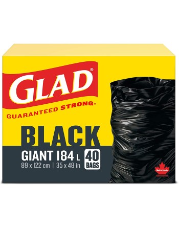 Glad 80049 Black Garbage Bags - Giant 178 Litres - 40 Trash Bags, Case of 4x40ct - [DefendUse.com] - 800494 - Glad Garbage Bags