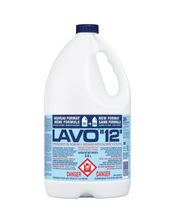 LAVO 010253 Liquid Bleach, 12%, Sodium Hypochlorite, Jug, 3.6 L, Case of 6 - [DefendUse.com] - 010253 - Lavo Bleach