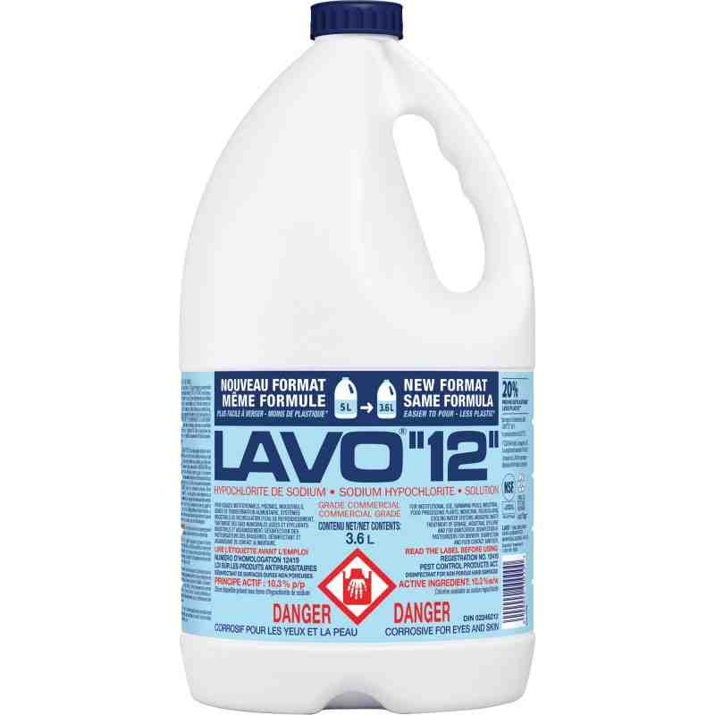 LAVO 010253 Liquid Bleach, 12%, Sodium Hypochlorite, Jug, 3.6 L, Case of 6 - [DefendUse.com] - 010253 - Lavo Bleach