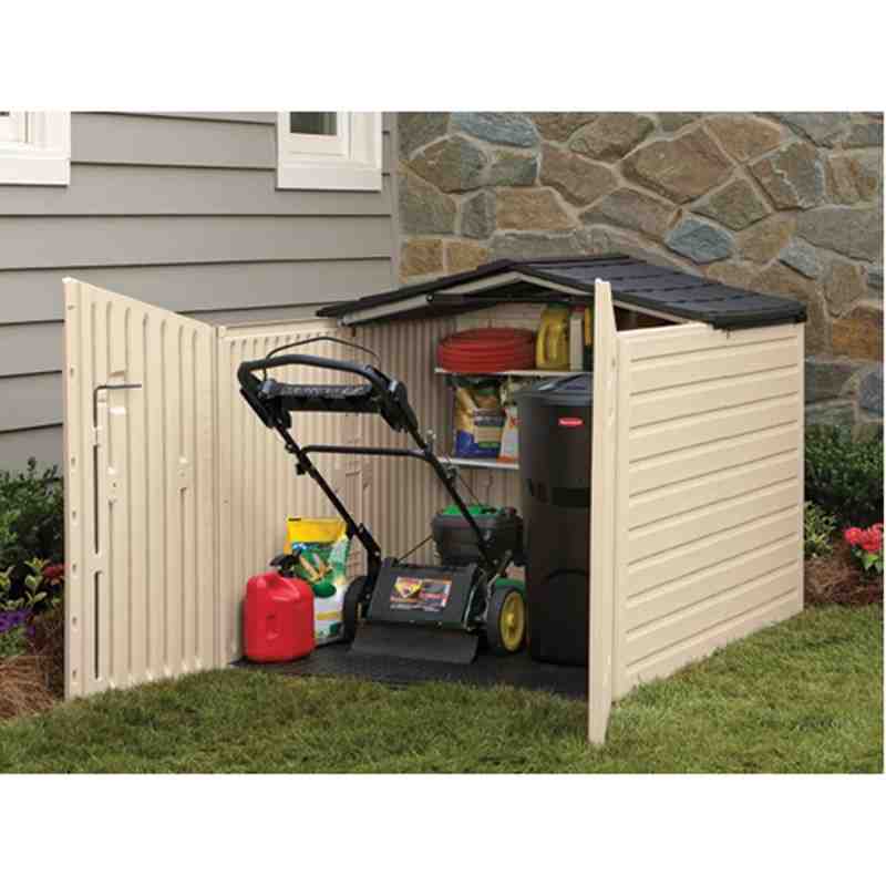 RUBBERMAID HOME  Slide Lid Shed Height: 52-3/4" Width: 76-1/4" Depth: 56-3/4" Material: Plastic - [DefendUse.com] - 1800005 - Ou
