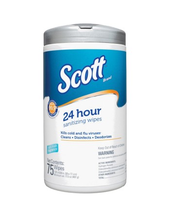 Scott® 53686 24 Hour Sanitizing Wipes, White, 75 Sheets/Pack, Case of 6 - [DefendUse.com] - 53686 - Scott®
