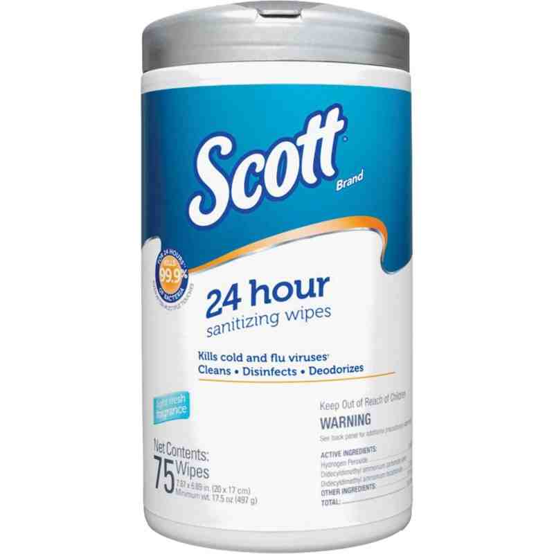Scott® 53686 24 Hour Sanitizing Wipes, White, 75 Sheets/Pack, Case of 6 - [DefendUse.com] - 53686 - Scott®