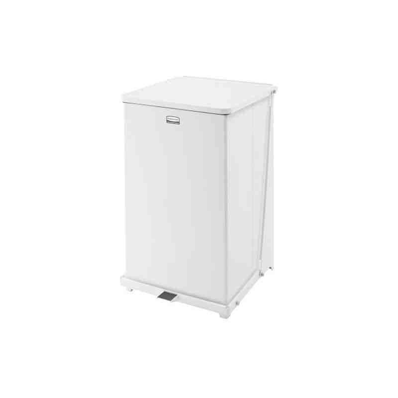 RUBBERMAID FGST40EPLWH Defenders Square Step Can with Liner, Capacity: 25 US gal., Colour: White - [DefendUse.com] - FGST40EPLWH