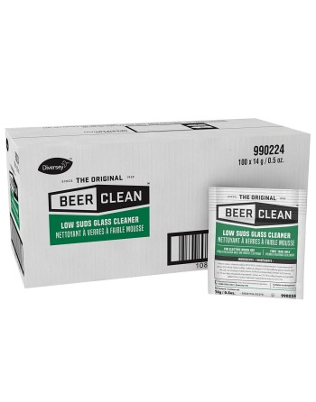 Diversey™ 990224 Beer Clean Low Suds Powder Glass Cleaner, 0.5 oz Packet, Opaque White, 100/Case - [DefendUse.com] - 990224 - Di