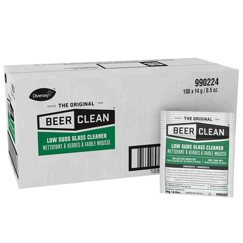 Diversey™ 990224 Beer Clean Low Suds Powder Glass Cleaner, 0.5 oz Packet, Opaque White, 100/Case - [DefendUse.com] - 990224 - Di