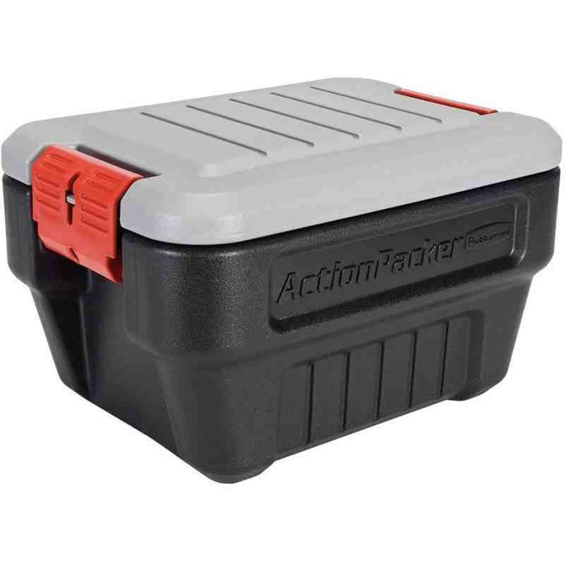 Rubbermaid RMAP080001 ActionPacker Lockable Storage Box/Tote, 8 Gallon, Grey and Black (1949040), Case of 4 - [DefendUse.com] - 