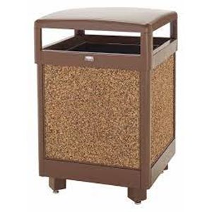 RUBBERMAID Aspen Series R48HT201PL Outdoor Ash/Trash Steel Garbage Container 48G,  Brown/Stone Panels - [DefendUse.com] - R48HT2