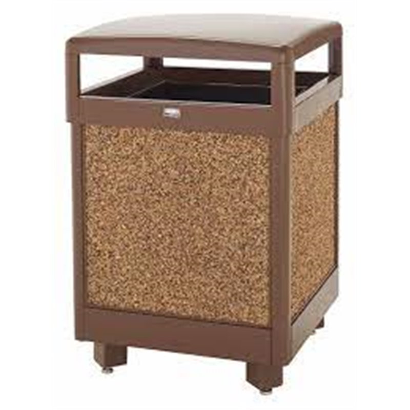RUBBERMAID Aspen Series R48HT201PL Outdoor Ash/Trash Steel Garbage Container 48G,  Brown/Stone Panels - [DefendUse.com] - R48HT2