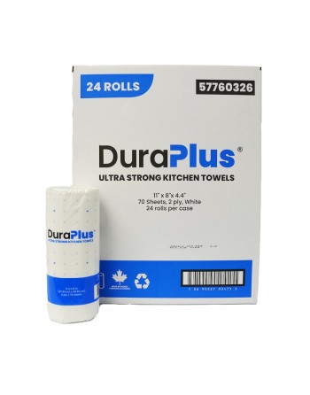 DuraPlus® Professional Kitchen Towel, 2-Ply, White, 24 Rolls/Case, 70 Sheets/Roll, Made in Canada - [DefendUse.com] - 57760326 -