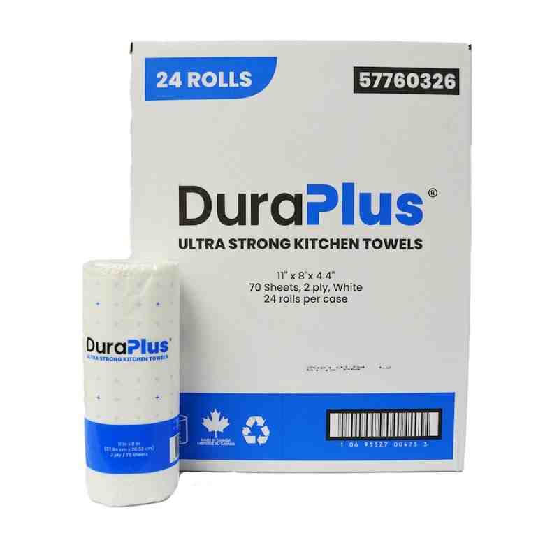 DuraPlus® Professional Kitchen Towel, 2-Ply, White, 24 Rolls/Case, 70 Sheets/Roll, Made in Canada - [DefendUse.com] - 57760326 -