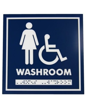 FROST, Washroom Wall Signage, 6x6" Female Wheelchair w/Braille, Washroom - [Cleaning Supplies Canada Discounts] - 963 - [DefendU