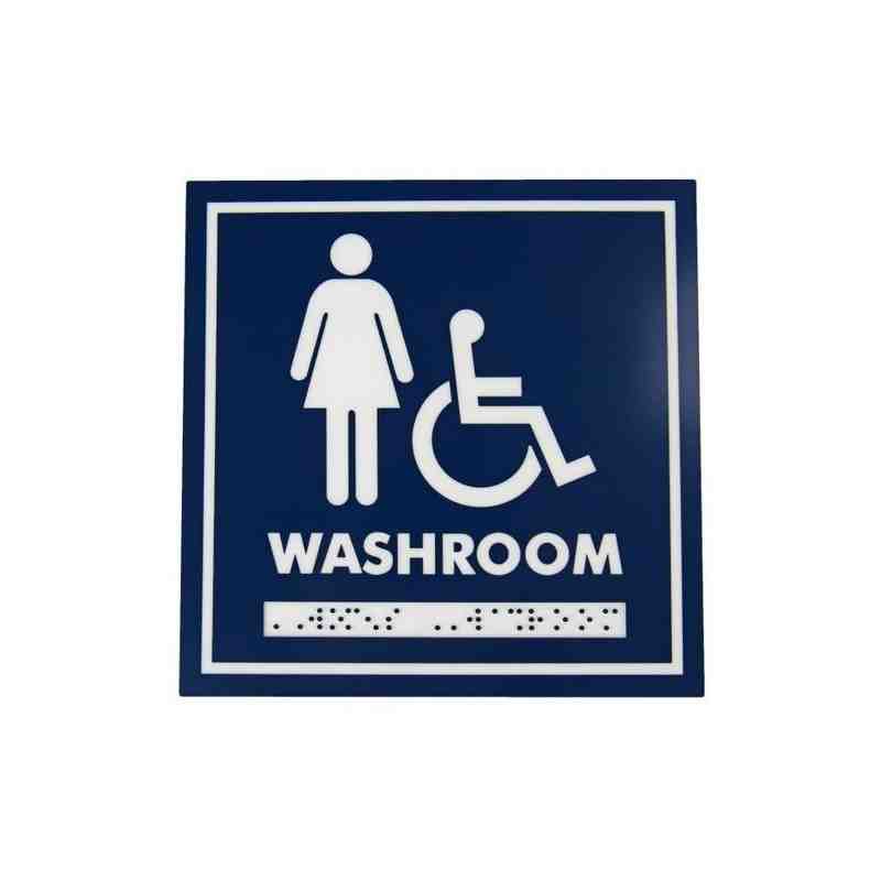 FROST, Washroom Wall Signage, 6x6" Female Wheelchair w/Braille, Washroom - [Cleaning Supplies Canada Discounts] - 963 - [DefendU