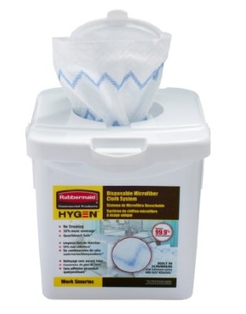 Rubbermaid 1822350 HYGEN Disposable Microfiber Cloth Starter Kit - Kit includes (240) 12" cloths and (1) charging tub - [DefendU