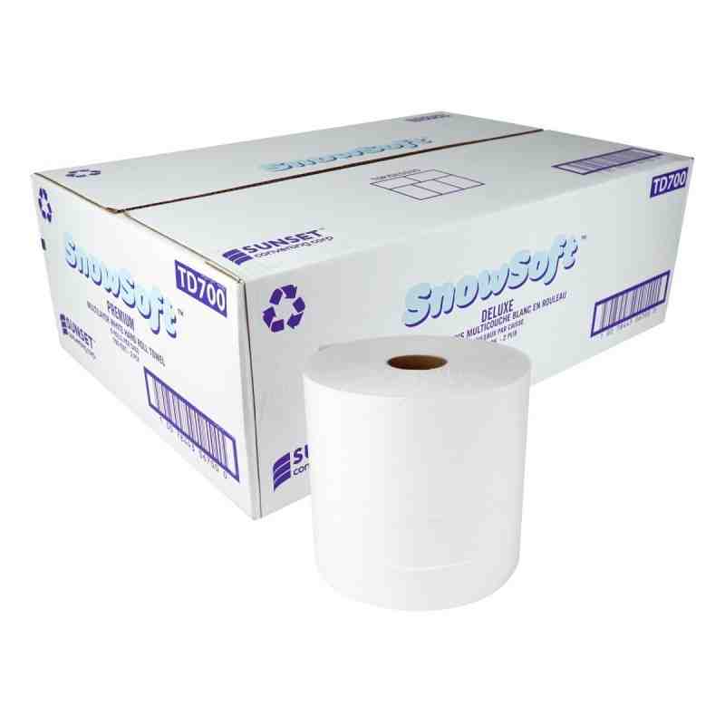 SUNSET TD700 SnowSoft Premium Multilayer White Hand Roll Towel, 2 Ply, 700', 6/Case 700' Tad White - 6rls/cs - [DefendUse.com] -
