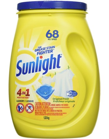 Sunlight 2459865 4-in-1 Multi-Action Single Dose Laundry Detergent, Original Fresh, 68 Count - [DefendUse.com] - 2459865 - Sunli