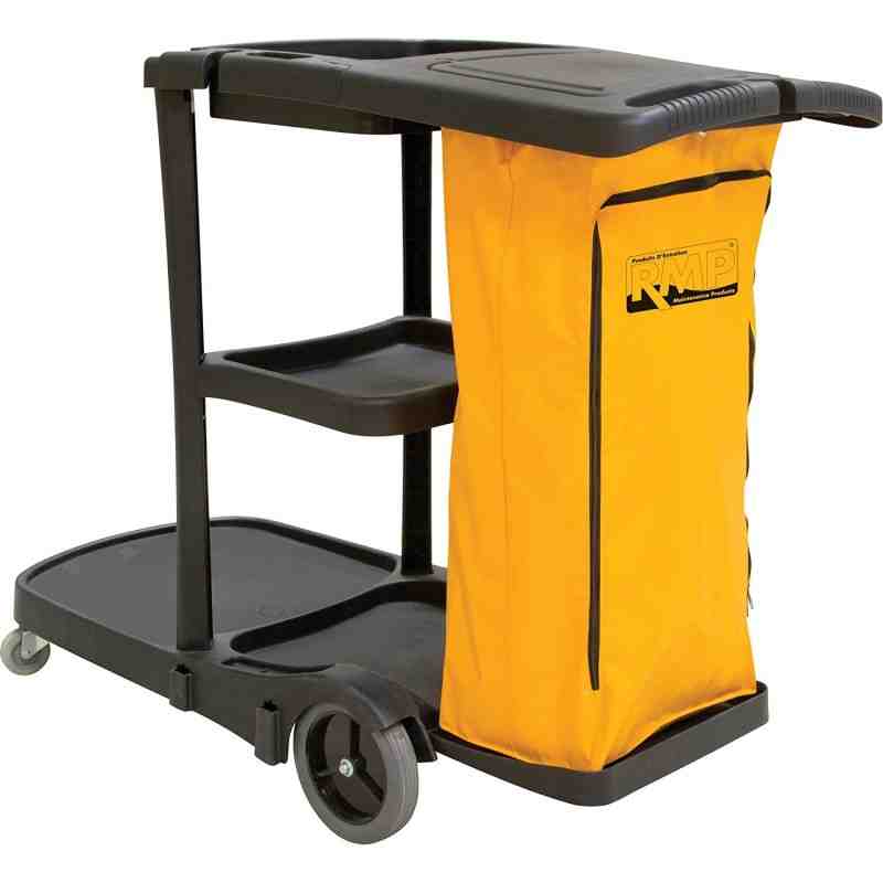 RMP  Janitor Cleaning Cart, 51" x 20" x 38", Plastic, Black Bag Size: 14" x 10" x 31" - 1