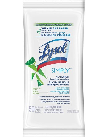Lysol® 19200-49019 Simply Multi-Purpose Cleaning Wipes, 50ct, Herbal Tea Scent, Case Of 6 Packs Of Wipes - [DefendUse.com] - 192