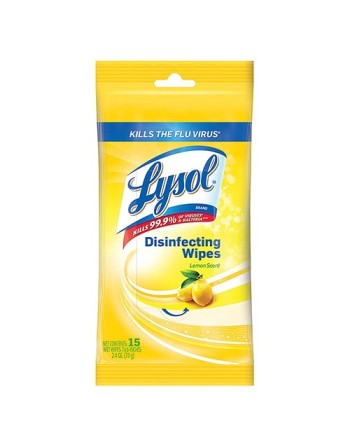 Lysol, On-the-Go, Lemon Disinfectant Wipes, 15 Ct, Case of 24 - [DefendUse.com] - 10019200998311 - Lysol® Cleaning Product