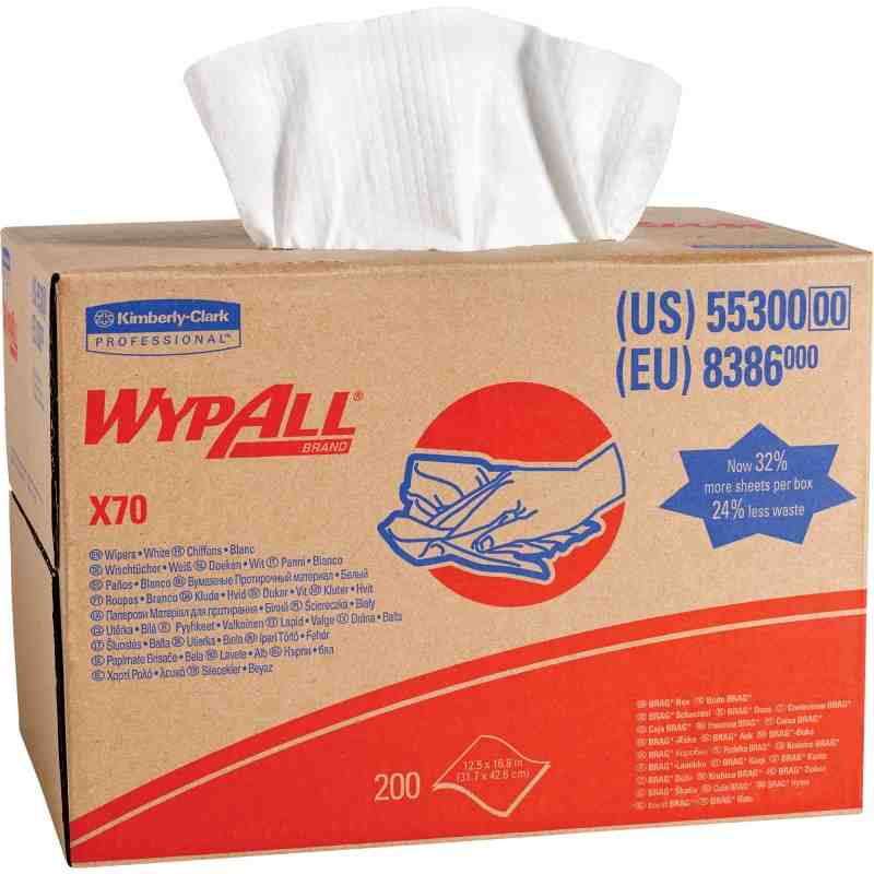 KIMBERLY-CLARK  X70 Cloths, Heavy-Duty, 16-6/8" L x 11" W Sold/Priced Per: Box Qty/Box: 200 Colour: White - [DefendUse.com] - 55