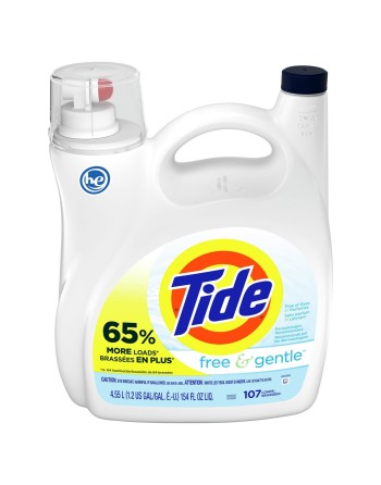 Tide, Liquid HE Compatible, Laundry Detergent, Free/Gentle, 96Ld, Case of 4/4.55L - 1