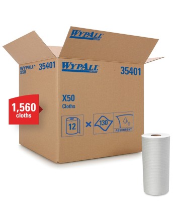 KIMBERLY-CLARK 35401 X60 Wipers, All-Purpose, 13-1/2" L x 10" W, Qty/Case: 12 Rolls - [DefendUse.com] - 35401 - WYPALL® Wipes