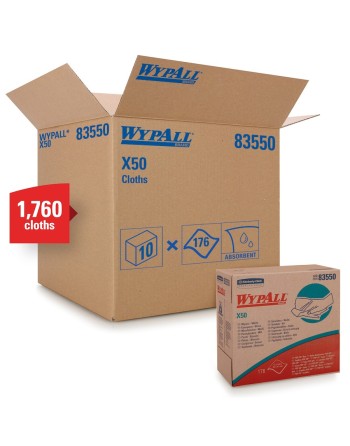 KIMBERLY-CLARK  X50 Wipers, All-Purpose, 12-1/2" L x 8-3/4" W Colour: White Sheets/Box: 176 Boxes/Case: 10 - [Cleaning Supplies 