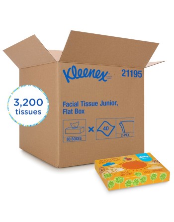 Kleenex 21195 Jr Facial Tissue, 2 Ply, 40/Box, 3200/Case - [DefendUse.com] - 21195 - Kleenex®