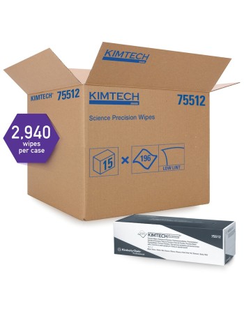 Kimtech 75512 Science Precision Wipes, White Tissue Wipers, 1-Ply, 15 Pop-Up Boxes / Case, 196 Wipes / Box, 2,940 / Case - [Defe