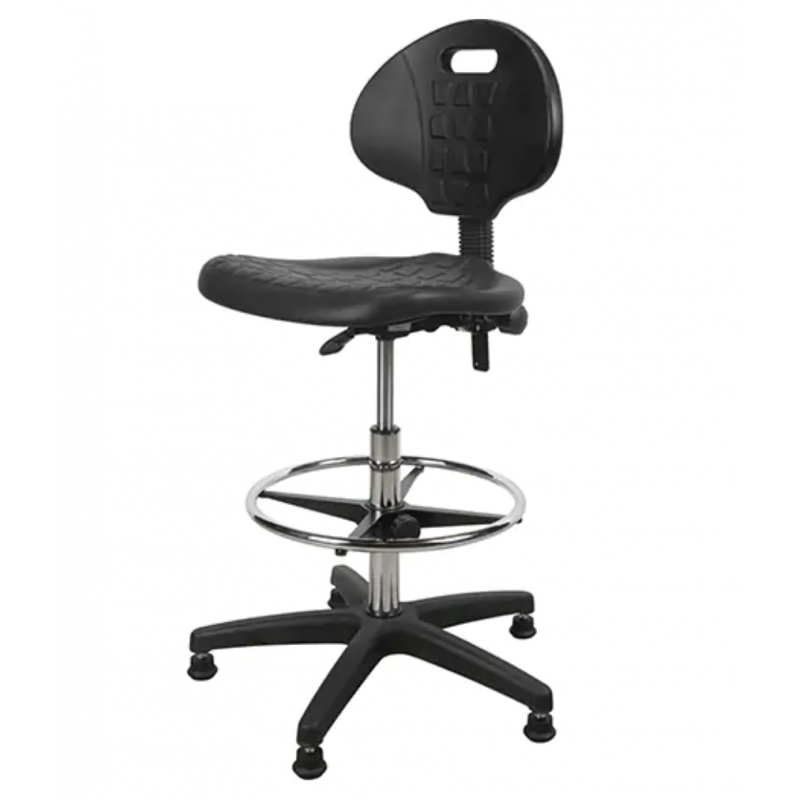 Heavy-Duty Ergonomic Stool, Stationary, Adjustable, 39” - 48”, Polyurethane Seat, Black - 1 - - Heavy-Duty Ergonomic Stool, Stationary, Adjustable, 39” - 48”, Polyurethane Seat, Black - 1 - -