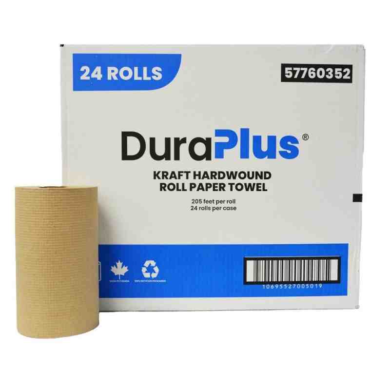 DuraPlus® Hardwound Paper Towel, Kraft, 205', 24 Rolls/Case, Made in Canada - [DefendUse.com] - DP0352 - DuraPlus®