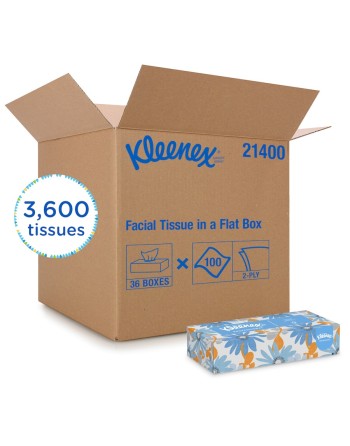 Kleenex® 21400 Facial Tissue Flat Box, 2-Ply, White, 36 Boxes/Case, 100 Sheets/Box - [DefendUse.com] - 21400 - Kleenex®