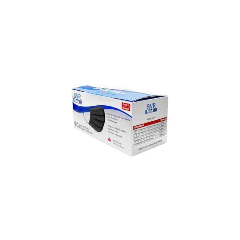 GLOBE Face Mask, Level 3 ASTM, Made in Canada, 50/pk, Black - [DefendUse.com] - 7755B - Disposable Face Masks