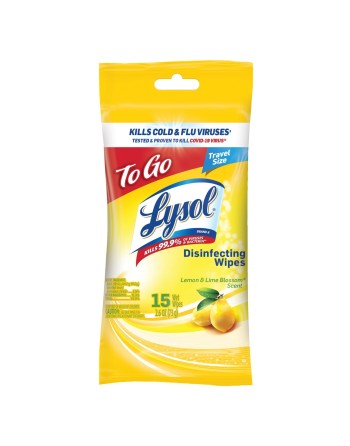 Lysol, On-the-Go, Lemon Disinfectant Wipes, 15 Ct, Case of 24 - [DefendUse.com] - 10019200998311 - Lysol® Cleaning Product