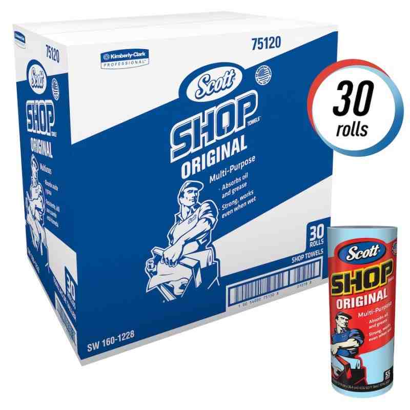 Scott® Automotive Shop Towels on Roll, Blue, 12 Rolls/Case, 55 Sheets/Roll - [Cleaning Supplies Canada Discounts] - 75120 - [Def