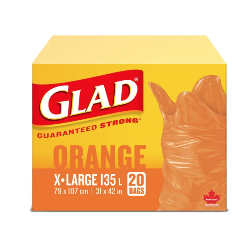 Glad, Garbage Bags, X-Large, Orange,135L, Case of 8x20ct - [Cleaning Supplies Canada Discounts] - 30313 - [DefendUse.com]