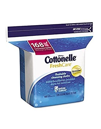 Kimberly-Clark 10358 Cottonelle Cleansing Cloth, Flushable, Refill, Pack of 1344 - [DefendUse.com] - 10358 - Flushable Wipes