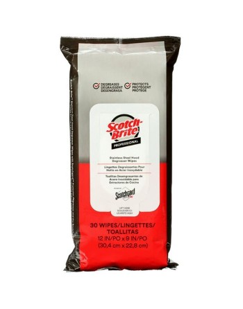 Scotch-Brite™ Stainless Steel Hood Degreaser Wipes with Scotchgard™ Protector, 30Ct, Case of 6 - [DefendUse.com] -  - Scotch Bri