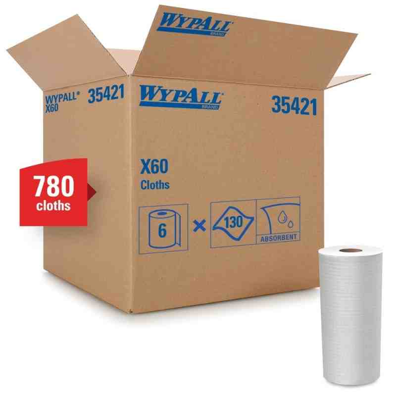 WypAll® X60 Cloths, Small Roll, 4-Ply, White, 6 Rolls/Case, 130 Sheets/Roll - [DefendUse.com] - 35421 - WypAll® Industrial Plus 