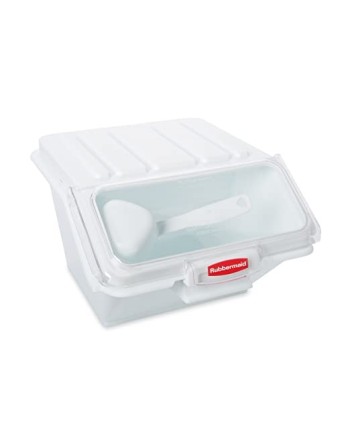 Rubbermaid Commercial ProSave Shelf-Storage Ingredient Bin with Scoop, Plastic, Stackable, 40-Cup Capacity, White, FG9G6000WHT -