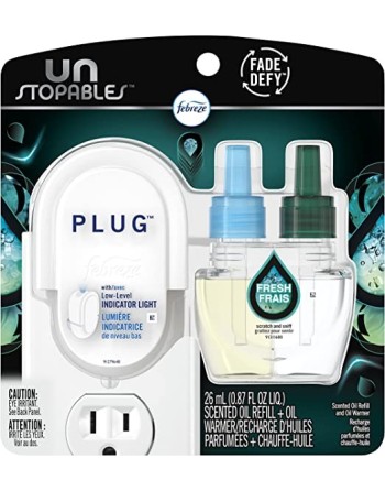 Febreze Unstopables Odor-Eliminating PLUG Air Freshener Single Refill Fresh Starter Kit & (1) 26 mL Oil Refill, Case of 4 - [Def