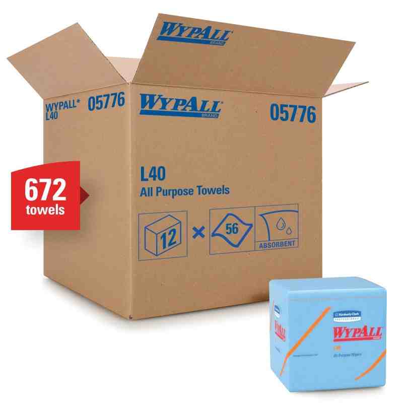 Kimberly-Clark 05776 Blue WYPALL L40 Wipers, Quarterfold, 12" W x 12.5" L (Pack of 12) - [DefendUse.com] - 05776 - WypAll® Indus